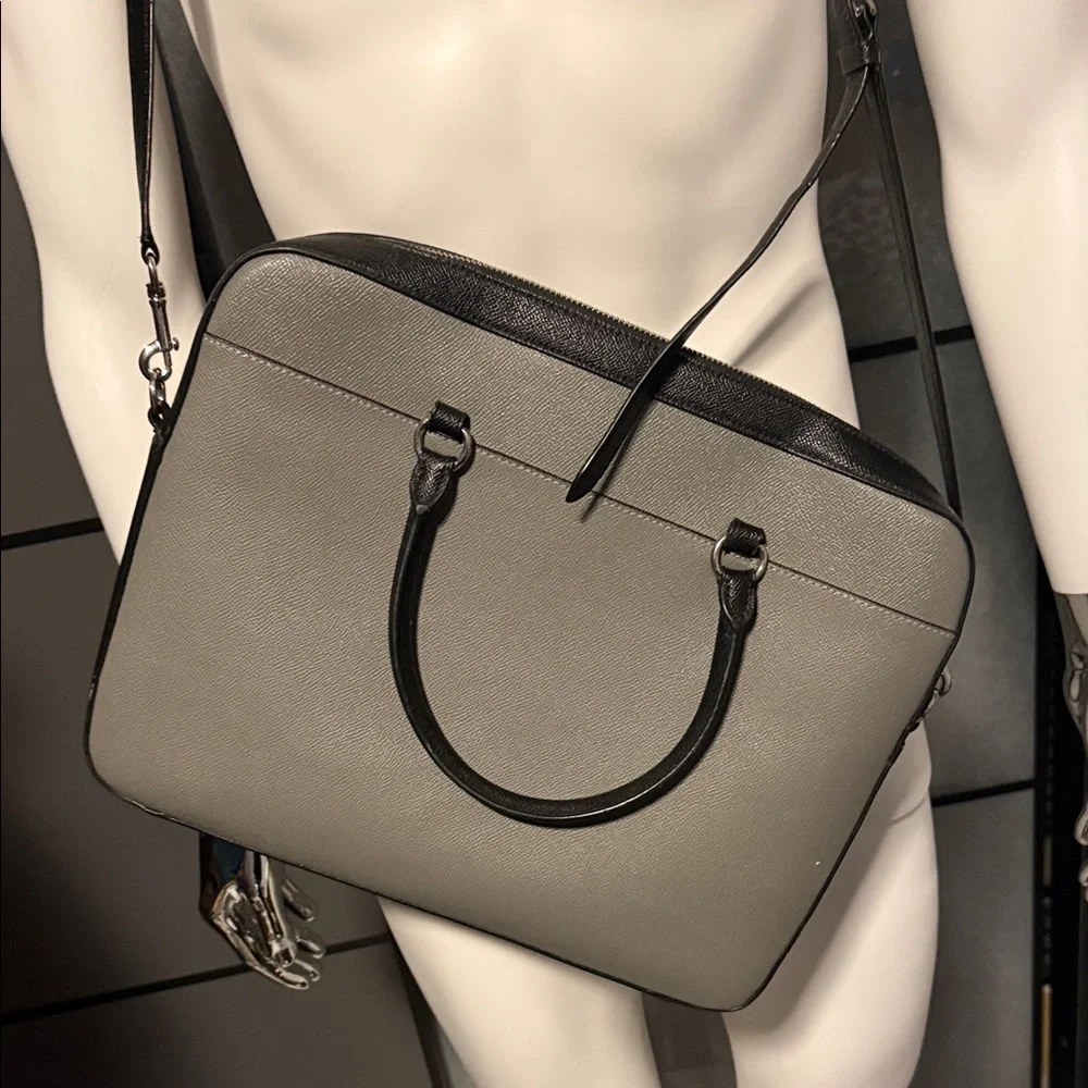 Coach Gray and Black Leather Convertible Laptop Satchel
